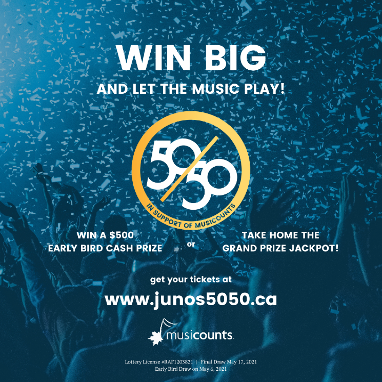 Win Big with the Junos' 50/50 Raffle in Support of MusiCounts 