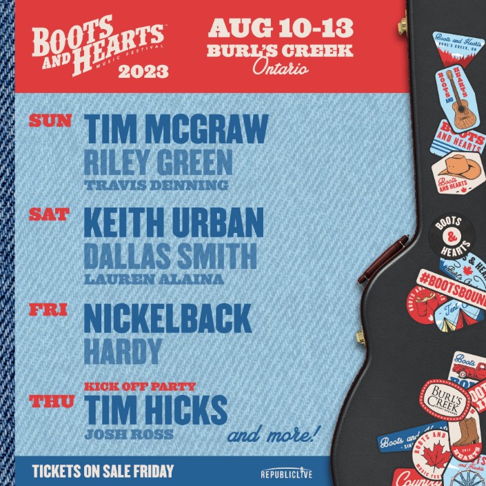 Nickelback, Tim McGraw, Keith Urban to Headline Boots and Hearts 2023 