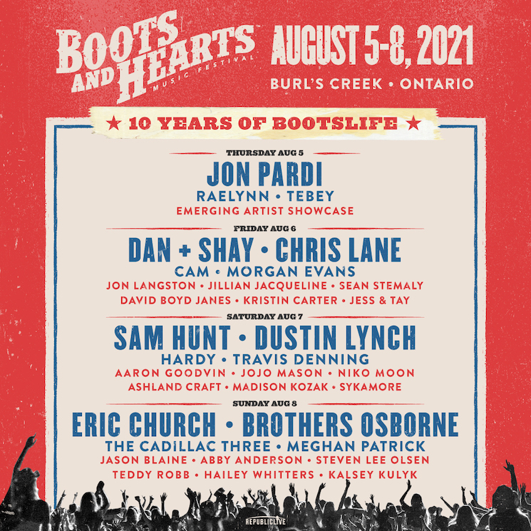 Boots and Hearts Announces 2021 Lineup with Sam Hunt, Dan + Shay, Eric Church 