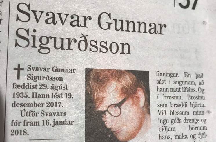 Ed Sheeran Mistakenly Reported as 82-Year-Old Dead Guy in Icelandic Newspaper
