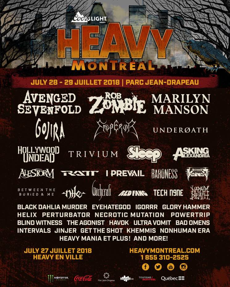 ​Heavy Montreal Reveals 2018 Lineup with Avenged Sevenfold, Rob Zombie, Marilyn Manson