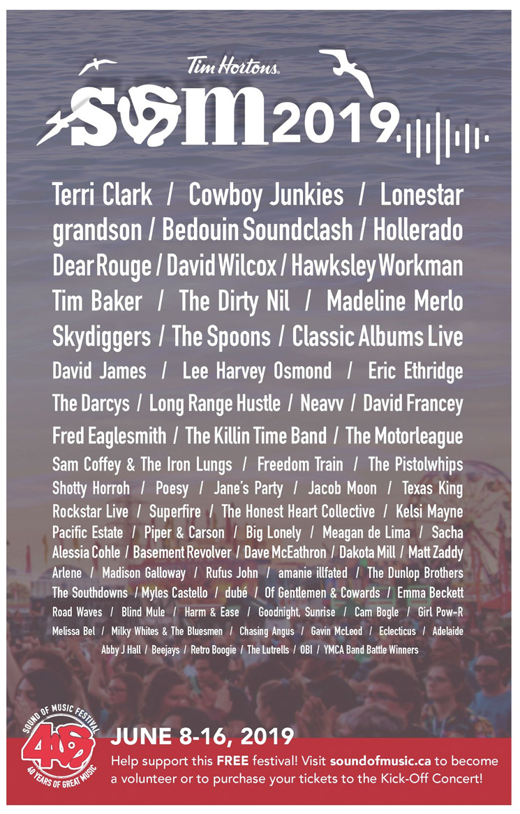 ​Burlington's Sound of Music Fest Unveils 2019 Lineup with Terri Clark, Hollerado, Cowboy Junkies 