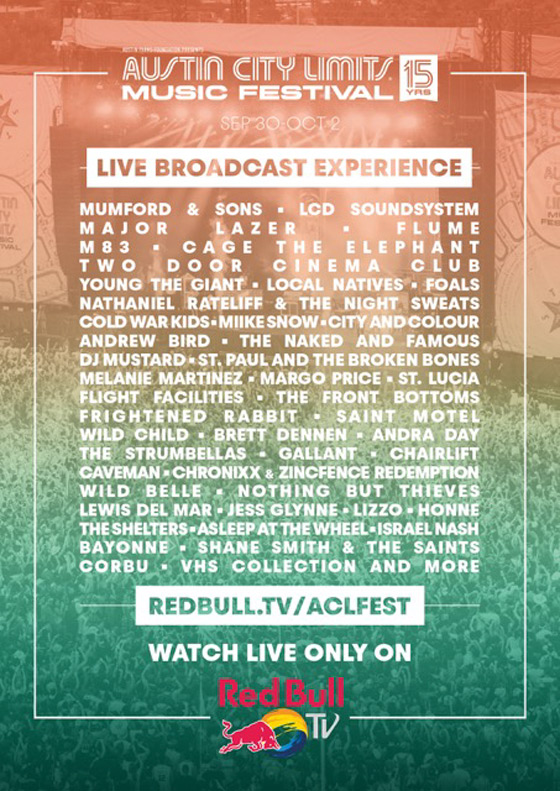 Watch Red Bull TV's Austin City Limits Music Festival 2016 Live Stream 
