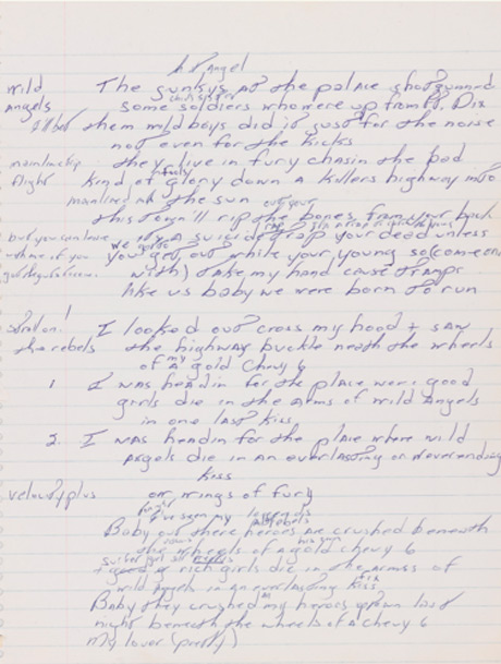 Bruce Springsteen's Handwritten 'Born to Run' Lyrics up for Auction 