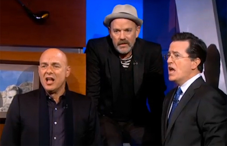 Michael Stipe, Brian Eno & Stephen Colbert 'Lean on Me' (live on 'Colbert Report')