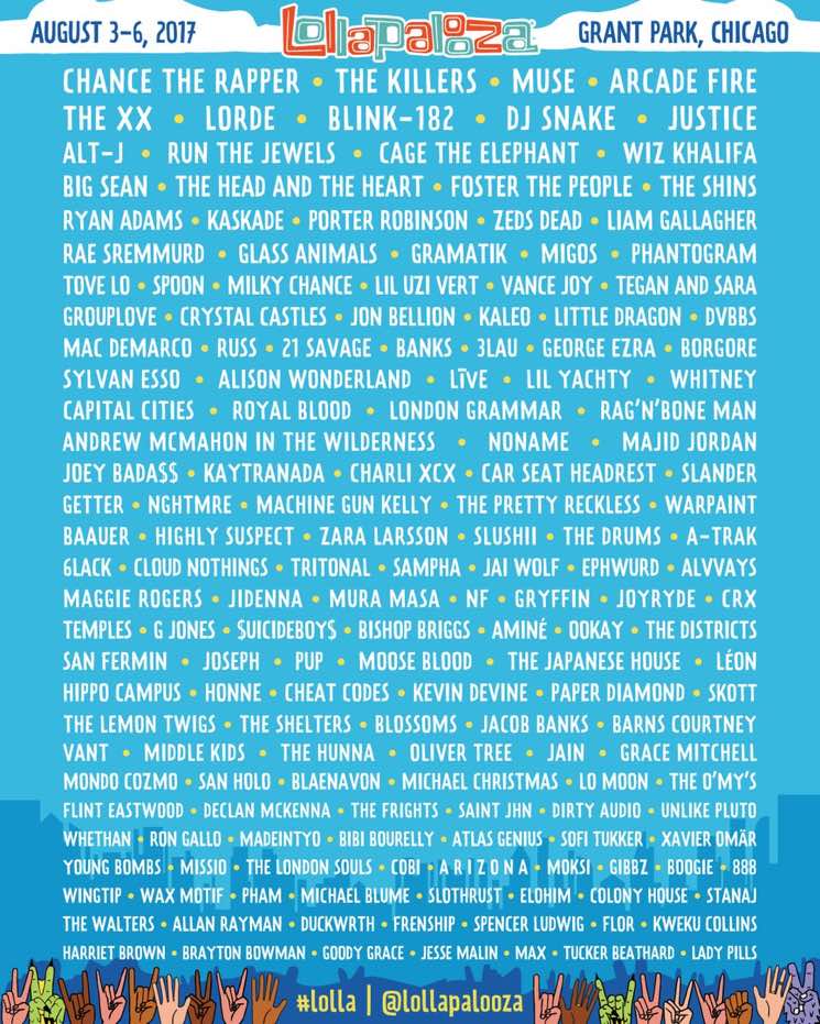 ​Lollapalooza Rolls Out 2017 Lineup with Chance the Rapper, the Killers, Muse, Arcade Fire 