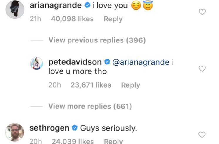 ​Seth Rogen Is Fed Up with Pete Davidson and Ariana Grande's Lovey-Dovey Instagram Comments 