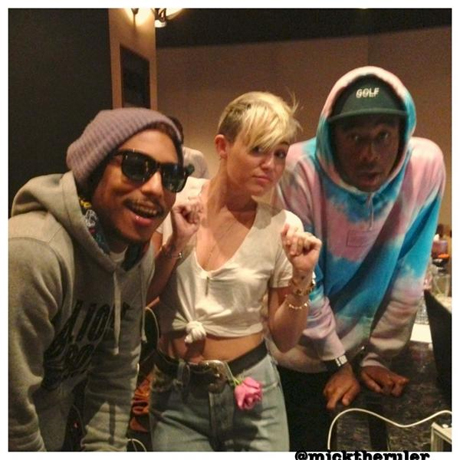 Pharrell Hits the Studio with Miley Cyrus and Tyler, the Creator 