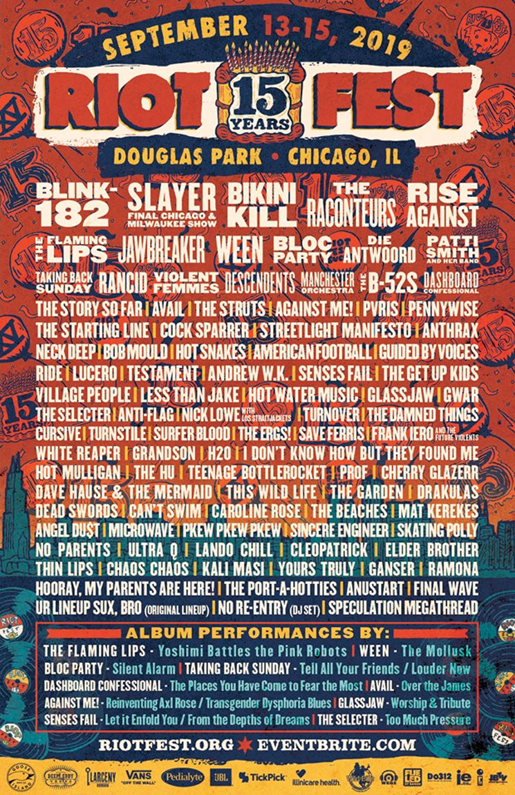 Riot Fest Chicago Unveil 2019 Lineup with Blink-182, Slayer, Bikini Kill 