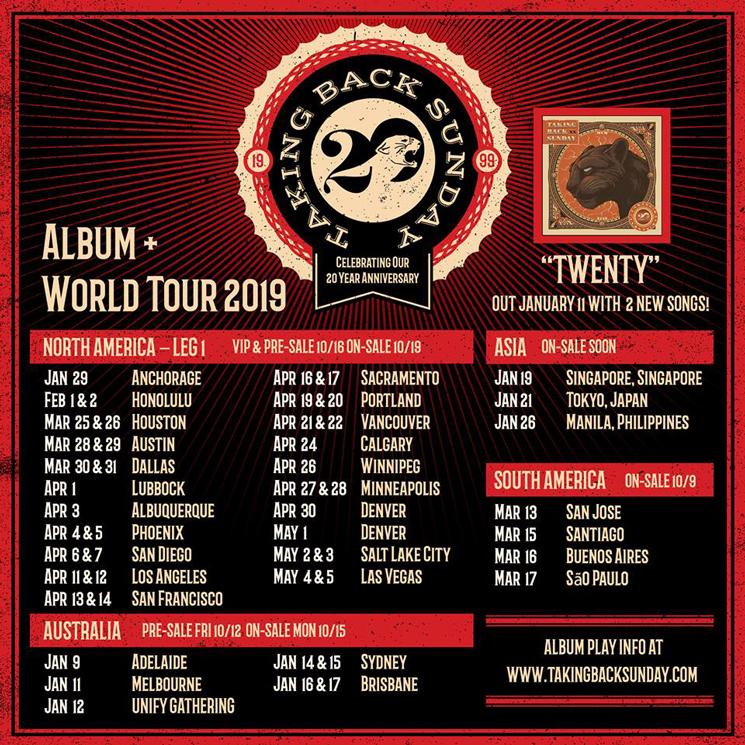 Taking Back Sunday Map Out 20th Anniversary Tour
